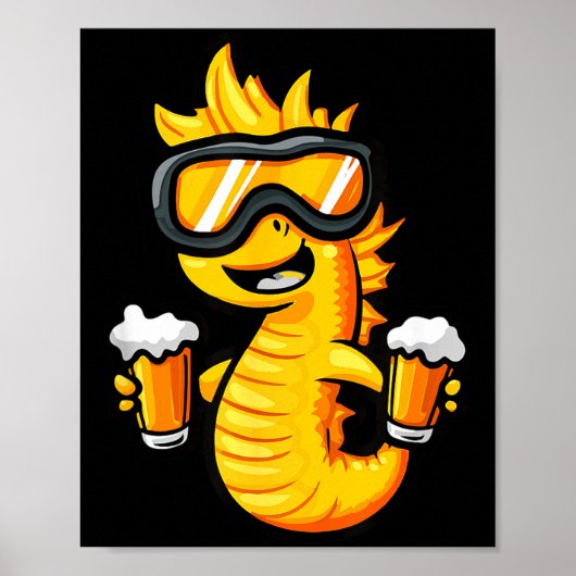 ビールを飲むスキーのタツノオトシゴ _ アプレスキー コミック ポスター (正面)