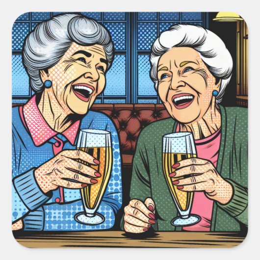 ビールを飲むバーで二人の甘いお年寄り スクエアシール (正面)
