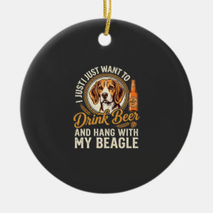 ビールを飲むビーグル犬 クラフトビール ボトル ホップ セラミックオーナメント