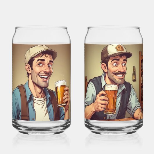 ビールを飲む人 ガラス缶 (正面)