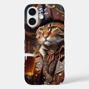 ビールを飲む海賊猫 iPhone 16ケース
