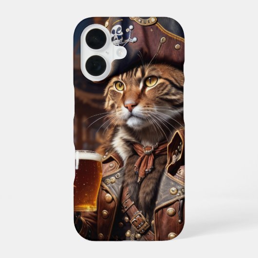 ビールを飲む海賊猫 iPhone 16ケース (裏面)
