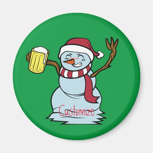 ビールを飲む飲雪だるまサンダー_コーブ マグネット (正面)