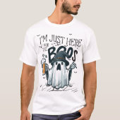 ビールを飲んでくつろぐクモ、コウモリ、オバケ Tシャツ (正面)