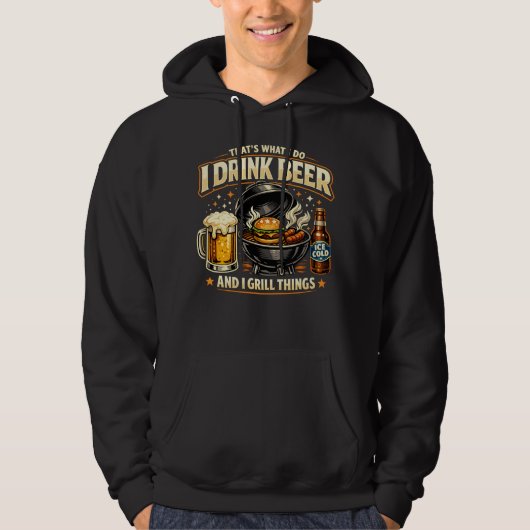 ビールを飲んでバーベキューするパーカー パーカ (正面)