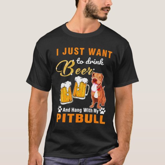 ビールを飲んでピットブルと遊ぼう Tシャツ (正面)