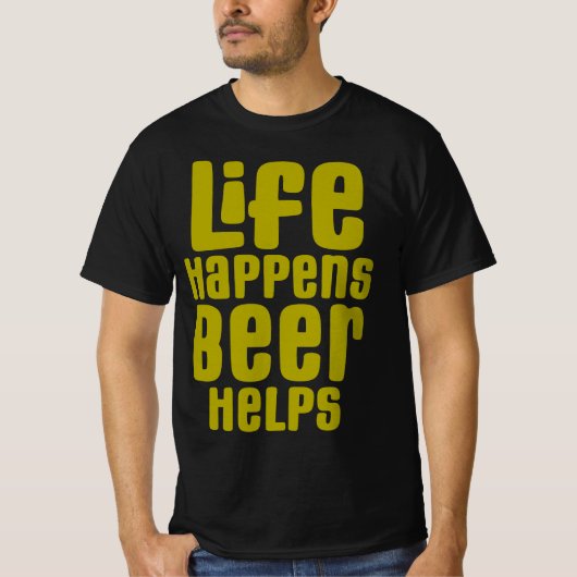 ビールを飲救済みながら生おもしろい活 Tシャツ (正面)