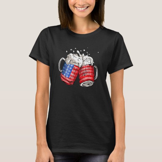 ビールアメリカ国旗7月4日 Tシャツ (正面)