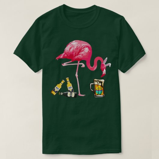 ビールイースターデイフラミンゴの飲み物の衣装 Tシャツ (デザイン正面)