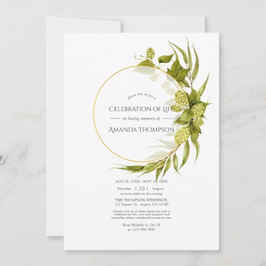 ビールウィローと金ゴールドの幾何学的お祝い 招待状 (正面)