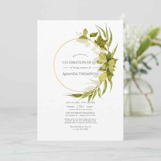 ビールウィローと金ゴールドの幾何学的お祝い 招待状 (スタンド正面)