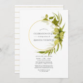 ビールウィローと金ゴールドの幾何学的お祝い 招待状 (正面/裏面)