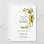 ビールウィローグリーンと金ゴールドジオメトリック結婚ズ 招待状 (正面)
