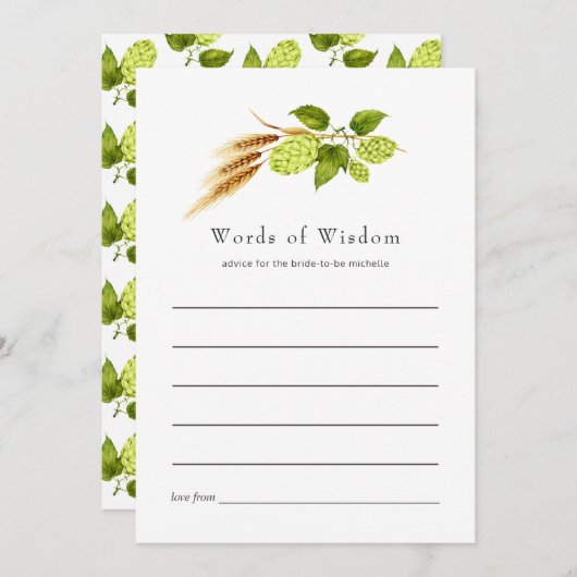 ビールウィローグリーンリー金ゴールドブライダルシャワー アドバイスカード (正面/裏面)