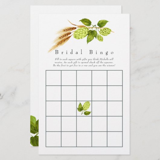 ビールウィローグリーン金ゴールド幾何学的ブライダルビンゴ (正面/裏面)