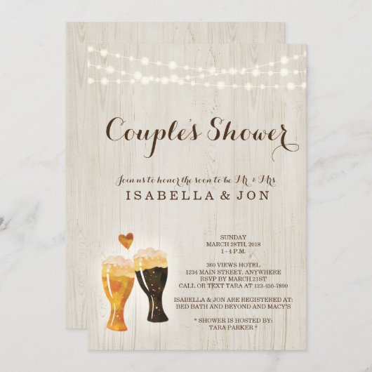 ビールカップルのシャワーの招待状の花嫁の結婚式のベビー 招待状 (正面/裏面)