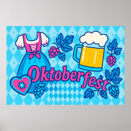 ビールカラフルとハートのオクトーバーフェスト漫画 ポスター