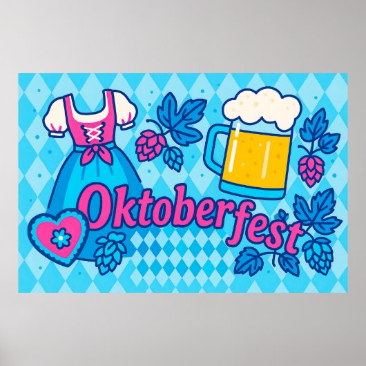 ビールカラフルとハートのオクトーバーフェスト漫画 ポスター (正面)