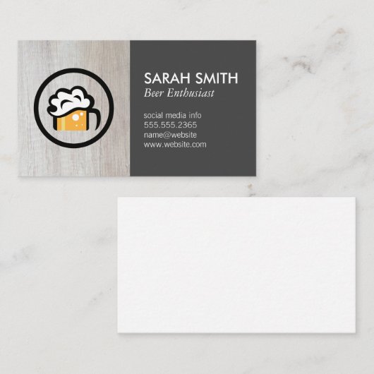 ビールガラスのロゴ | ブルワリー | 木造 名刺 (正面/裏面)