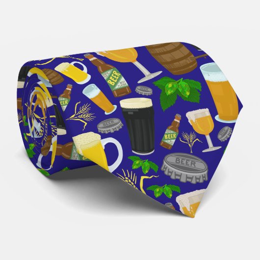 ビールガラスボトルホップと大麦パターン2 ネクタイ (ロール)