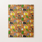 ビールガラスボトルホップと大麦パターン ジグソーパズル (縦)