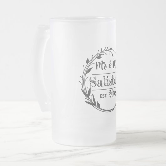 ビールギフトパーソナライズされた結婚式の引き出物 フロストグラスビールジョッキ (正面左)