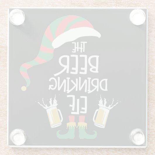 ビールクリスマス小妖精や小人おもしろいタイポグラフィホリデイ ガラスコースター (裏面)