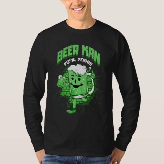 ビールグラスおもしろいアルコール飲用バー付きビールマン Tシャツ (正面)