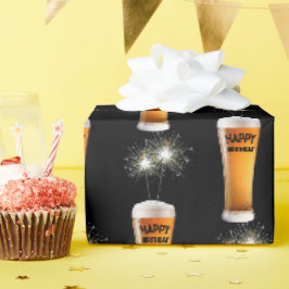 ビールグラスに誕生日を入れたスパーカー ラッピングペーパー