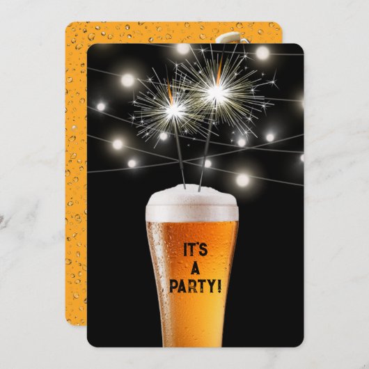 ビールグラスのバースデーパーティースパーカー 招待状 (正面/裏面)