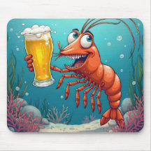 ビールグラスを持つエビ