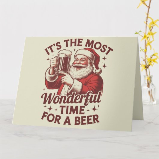 ビールサンタのクリスマスに最高の時期 カード (黄色い花)