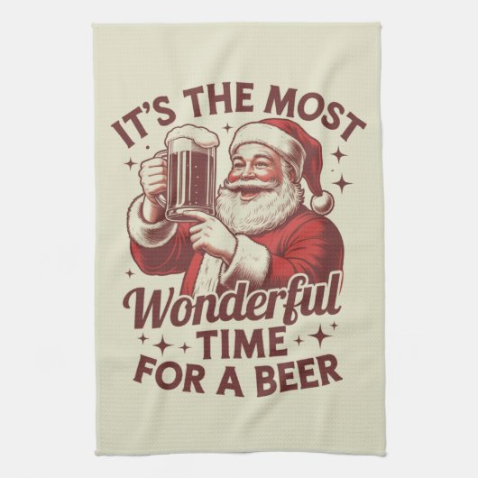 ビールサンタのクリスマスに最高の時期 キッチンタオル (縦)
