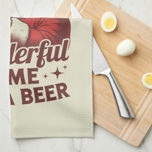 ビールサンタクリスマスにとって最高の時間だ キッチンタオル (四つ折り)