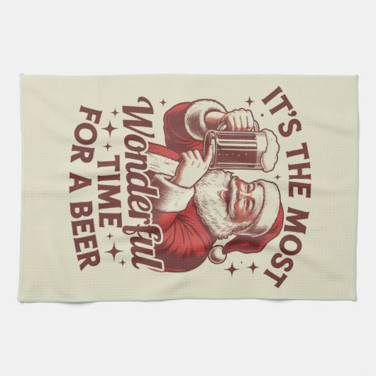 ビールサンタクリスマスにとって最高の時間だ キッチンタオル (横)