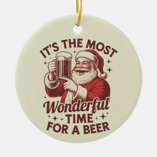 ビールサンタクリスマスにとって最高の時間だ セラミックオーナメント (正面)