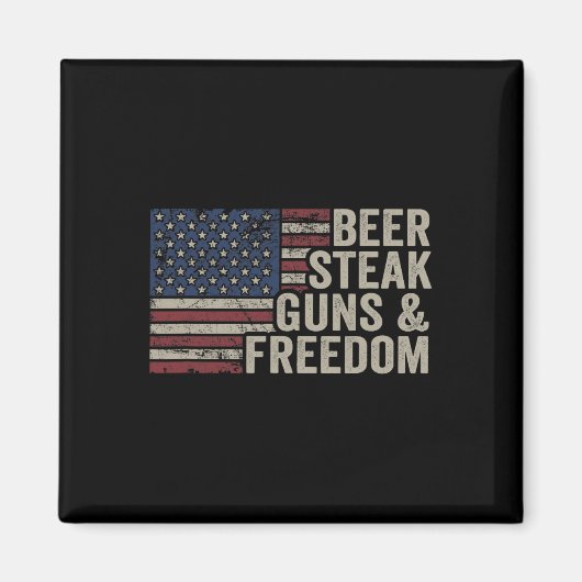 ビールステーキガンと自由 – 7月4日アメリカ国旗Bb マグネット (正面)