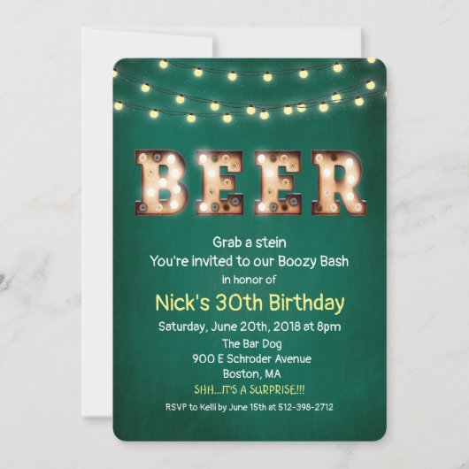 ビールストリングライト誕生日招待状 招待状 (正面)