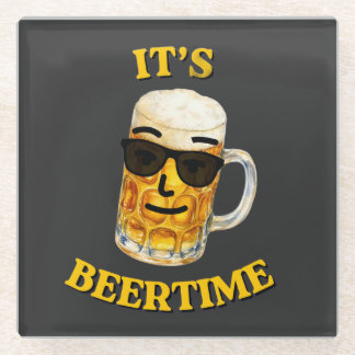 ビールタイムだね クールビール Tシャツ ガラスコースター
