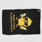 ビールタイムマダファカスおもしろいミームダックグースレトロ ゴルフタオル (横)