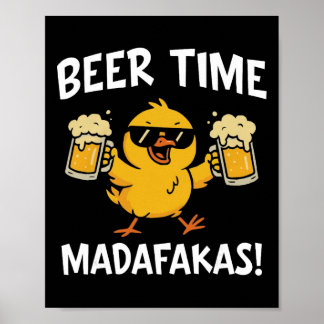 ビールタイム マダファカス おもしろ メメ 酒を飲むアヒル おしゃれ ポスター