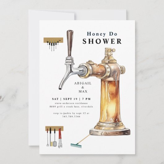 ビールタップハニードカップルウェディングシャワー 招待状 (正面)