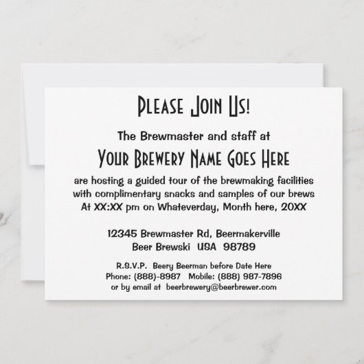ビールツアーまたはビールクラブテイスティング招待状 招待状 (裏面)