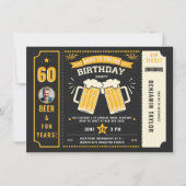 ビールテーマブラックチケットメンアダルト誕生日写真 招待状 (正面)