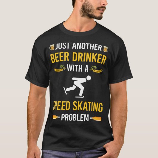 ビールドリンカースピードスケートで滑るスケートスケーター Tシャツ (正面)