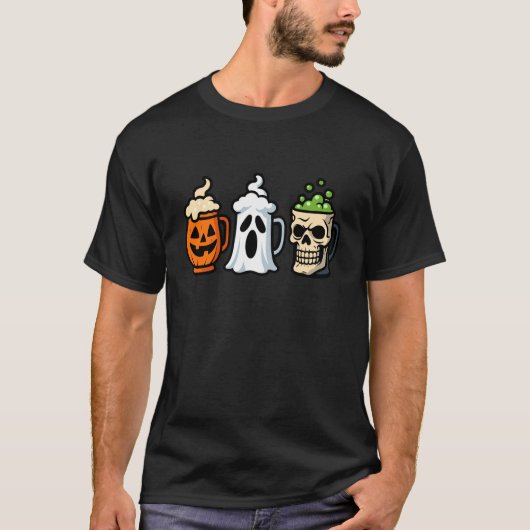 ビールハロウィーンスケルトンパンプキン幽霊ドリンクハム Tシャツ (正面)
