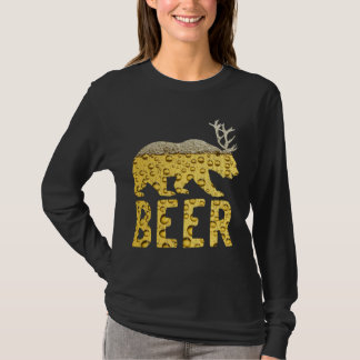 ビールバブル熊+鹿=ビールベア〔雄ジカの〕枝角 Tシャツ
