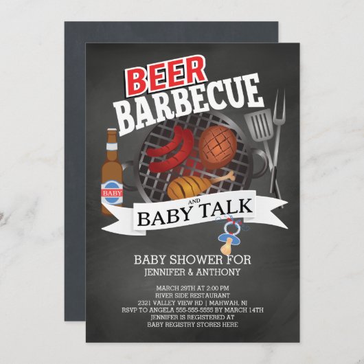 ビールバーベキューベビートークベイビーシャワー 招待状 (正面/裏面)