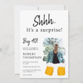 ビールパイント白い写真の驚き40歳の誕生日 招待状 (正面)