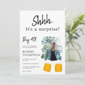 ビールパイント白い写真の驚き40歳の誕生日 招待状 (スタンド正面)